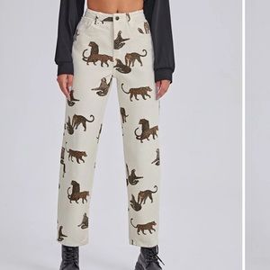 Leopard Print Straight Leg Jeans